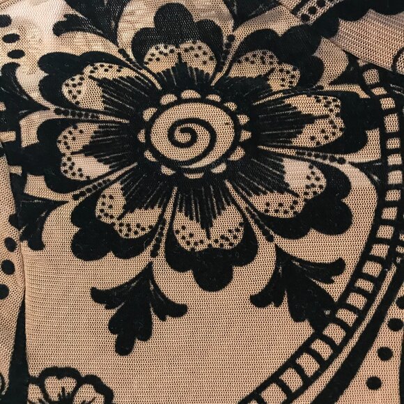 Velvet burnout shirt women's S/M black/brown stretch semi-sheer whimsy event - Picture 5 of 10